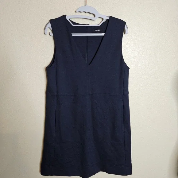 ME+EM Tailored Navy Blue V-Neck Sleeveless Shift Dress Pockets Minimalist US 6 - Picture 10 of 12